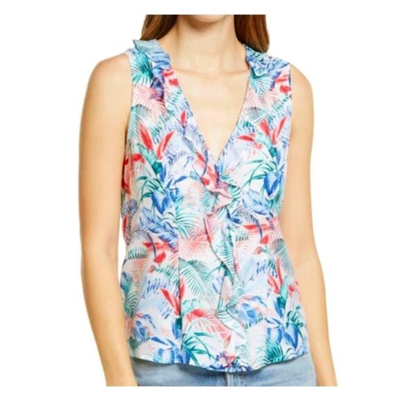 NWT Tommy Bahama | Viscose & Silk Shaka Frond Ruffle Top White | Size Small - Picture 1 of 12